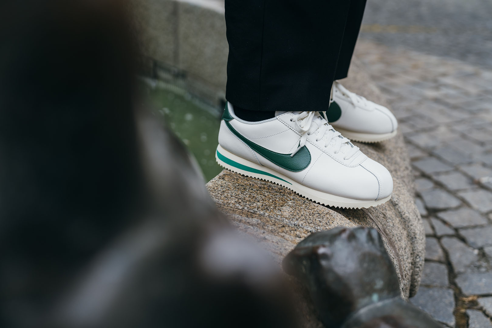 Nike cortez white clearance and black on feet